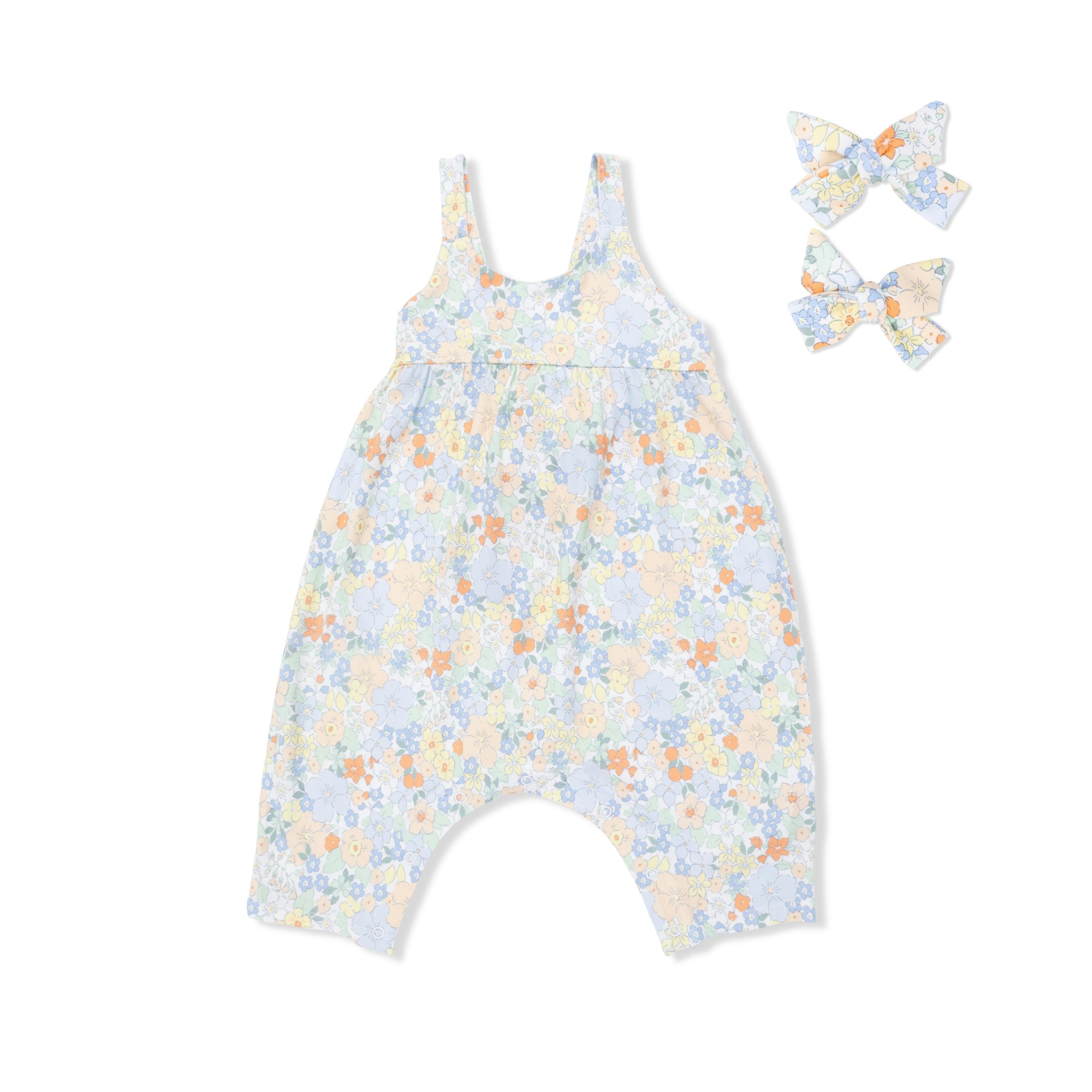 Georgia Floral - Tie Back Romper & 2 Pack Hair Bow Set