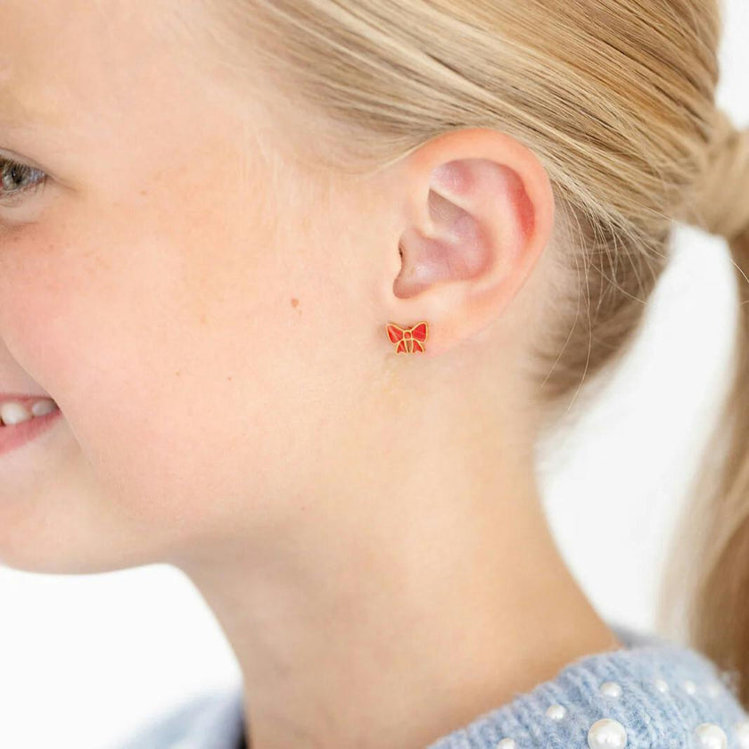 Red Bow Stud Earrings