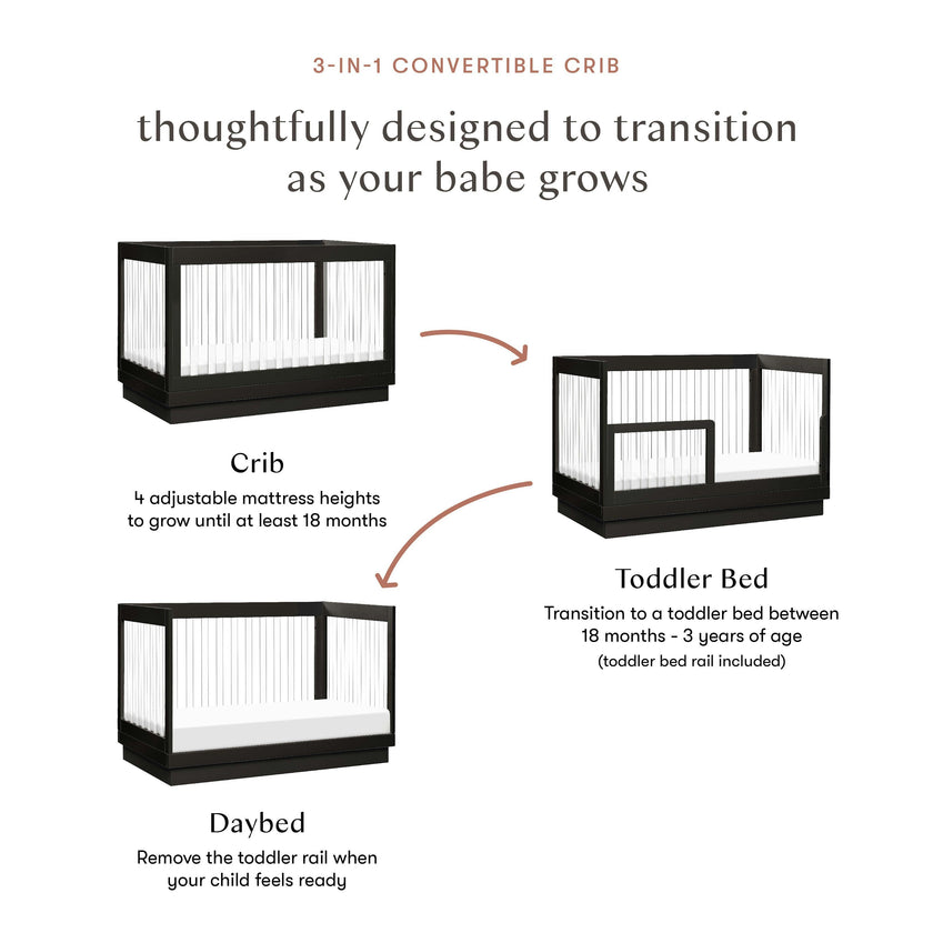 Babyletto Harlow Acrylic 3-in-1 Convertible Crib with Toddler Bed Conversion Kit