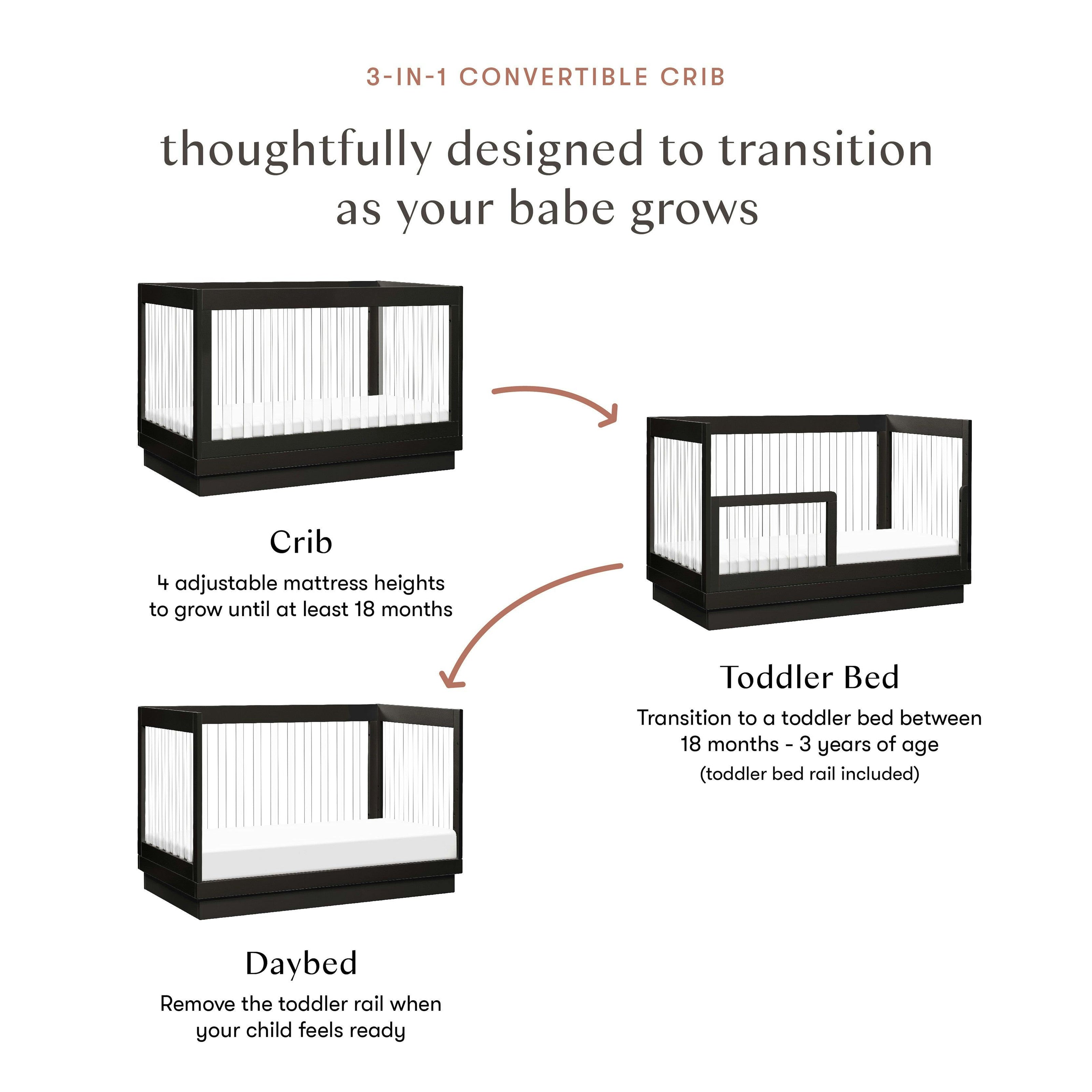 Babyletto Harlow Acrylic 3-in-1 Convertible Crib with Toddler Bed Conversion Kit