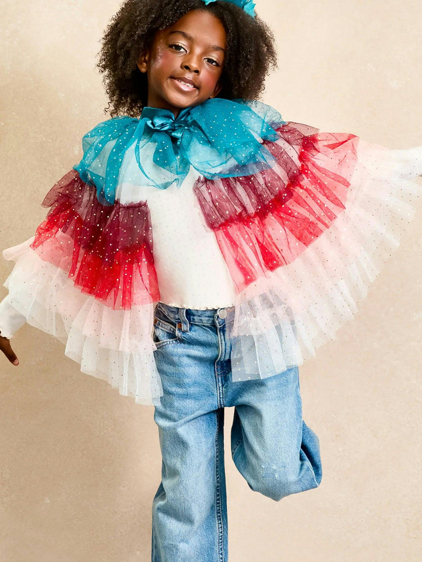 Holiday Holly Sparkly Tulle Cape for Girls