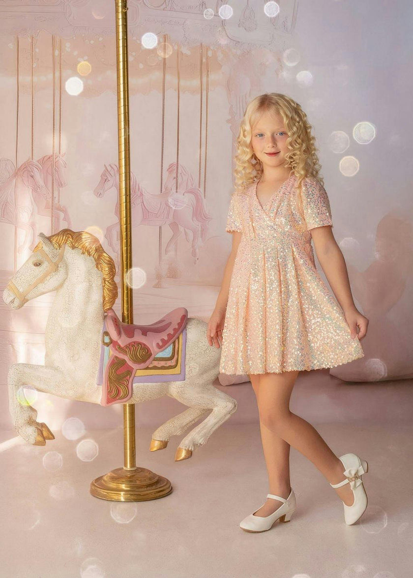 Shine Like a Star Peach Sequin Birthday Dress for Girls