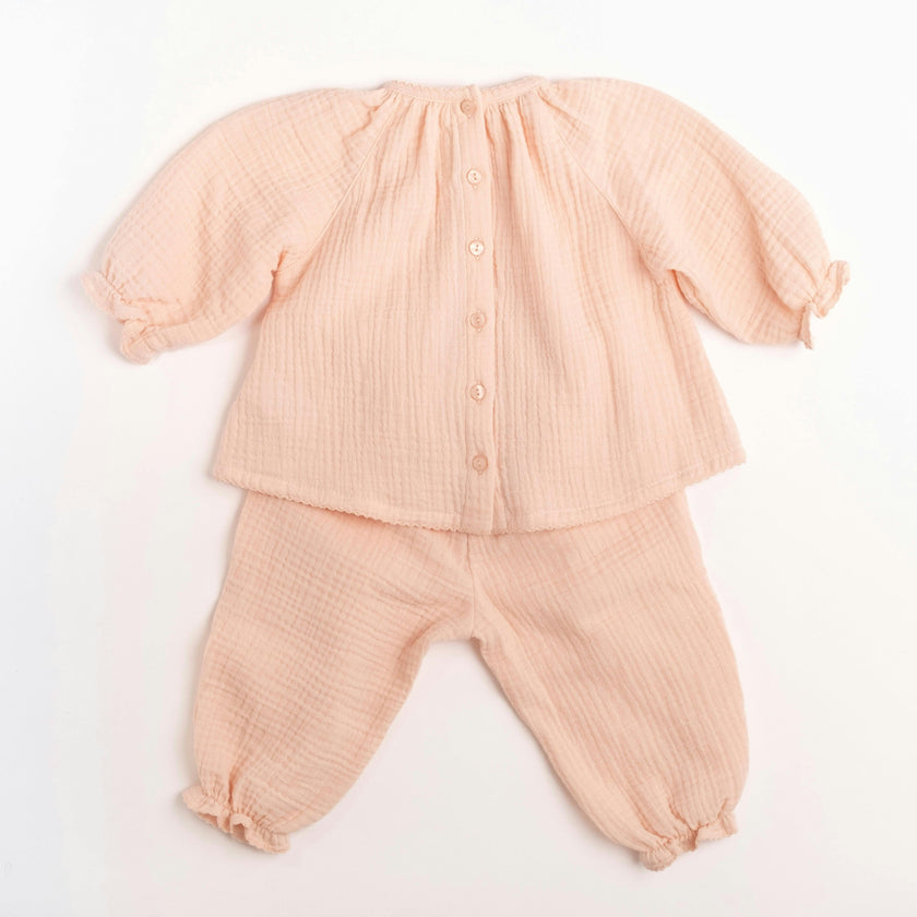 Gauze Two Piece Set in Embroidered Flowers