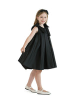 Black Palermo Satin Bow Pleated Dress