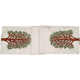 Handmade Ivory Silk Table Runner Tree of Life Embroidery and Hand Beading - 18"x72"