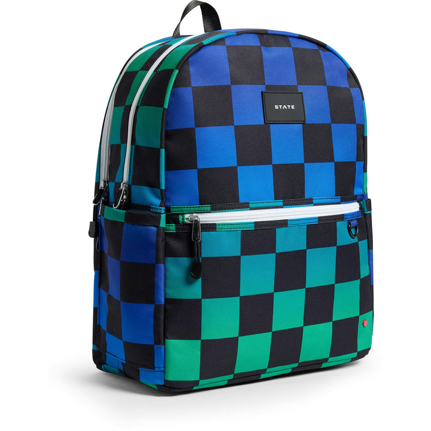Kane Double Pocket Large Backpack, Blue Checkerboard
