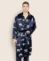 Men's Silk Long Robe in Panthère de Nuit