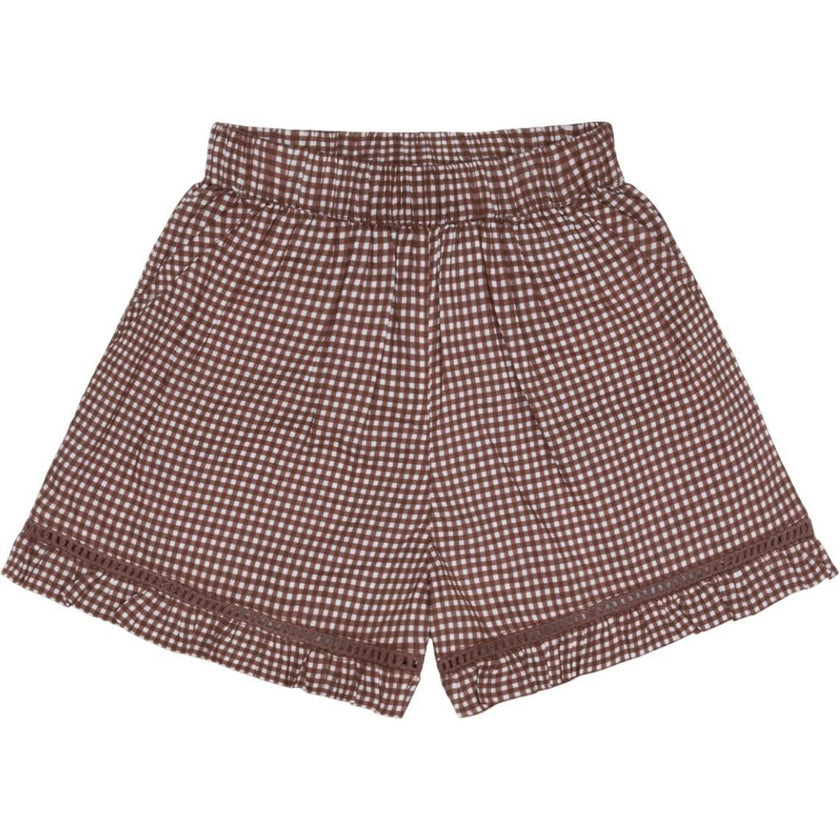 girls cocoa gingham ruffle shorts