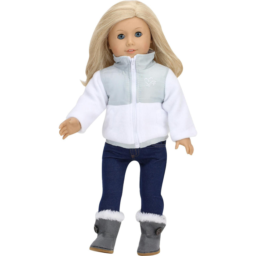 Sophia’s Faux Suede Boots with Faux Fur and Side Button for 18" Dolls, Gray
