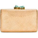 Women's Jen Straw Turquoise Stone Clutch Bag