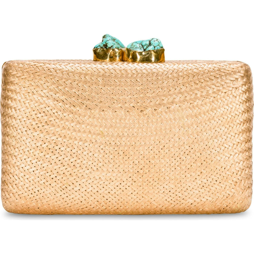 Women's Jen Straw Turquoise Stone Clutch Bag