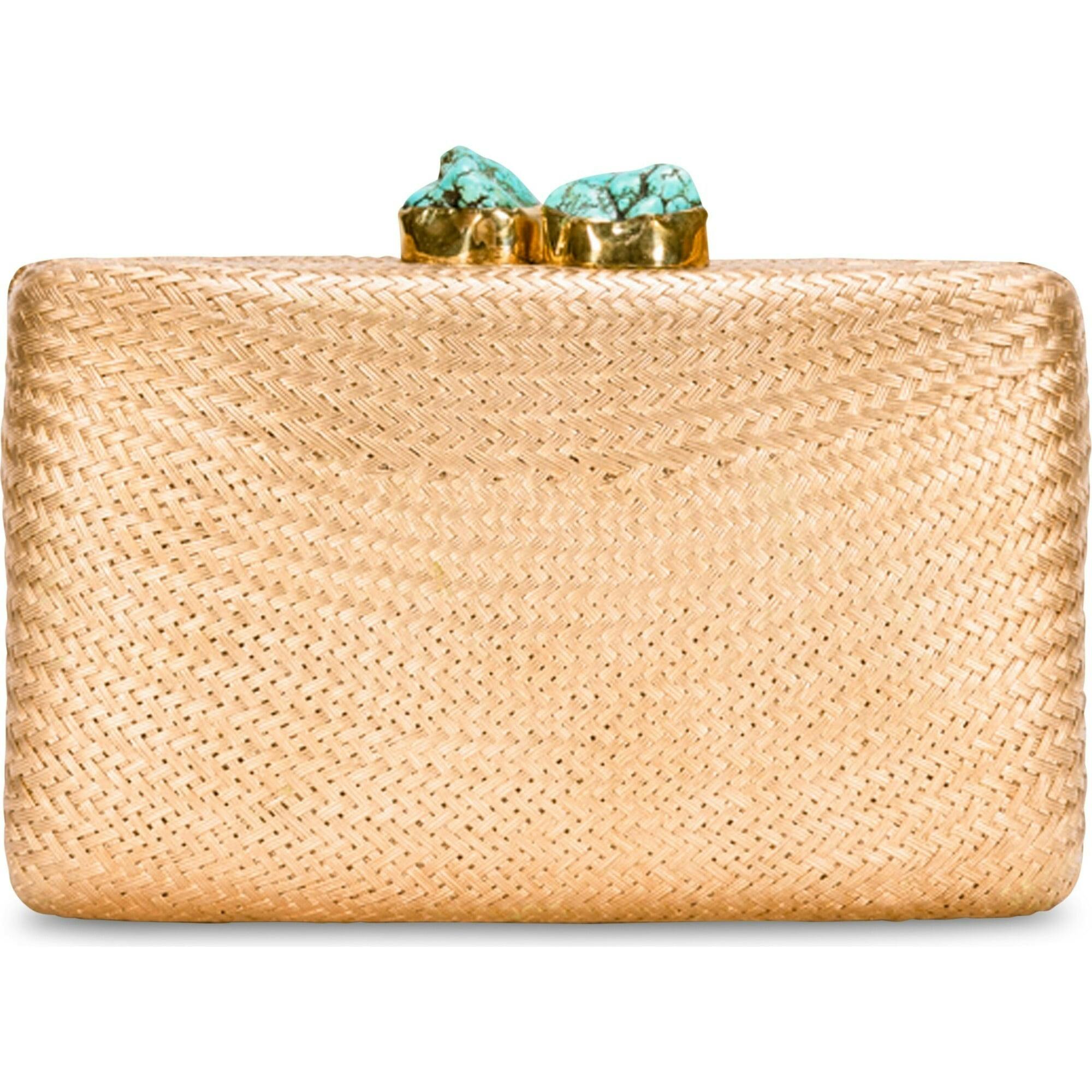 Women's Jen Straw Turquoise Stone Clutch Bag