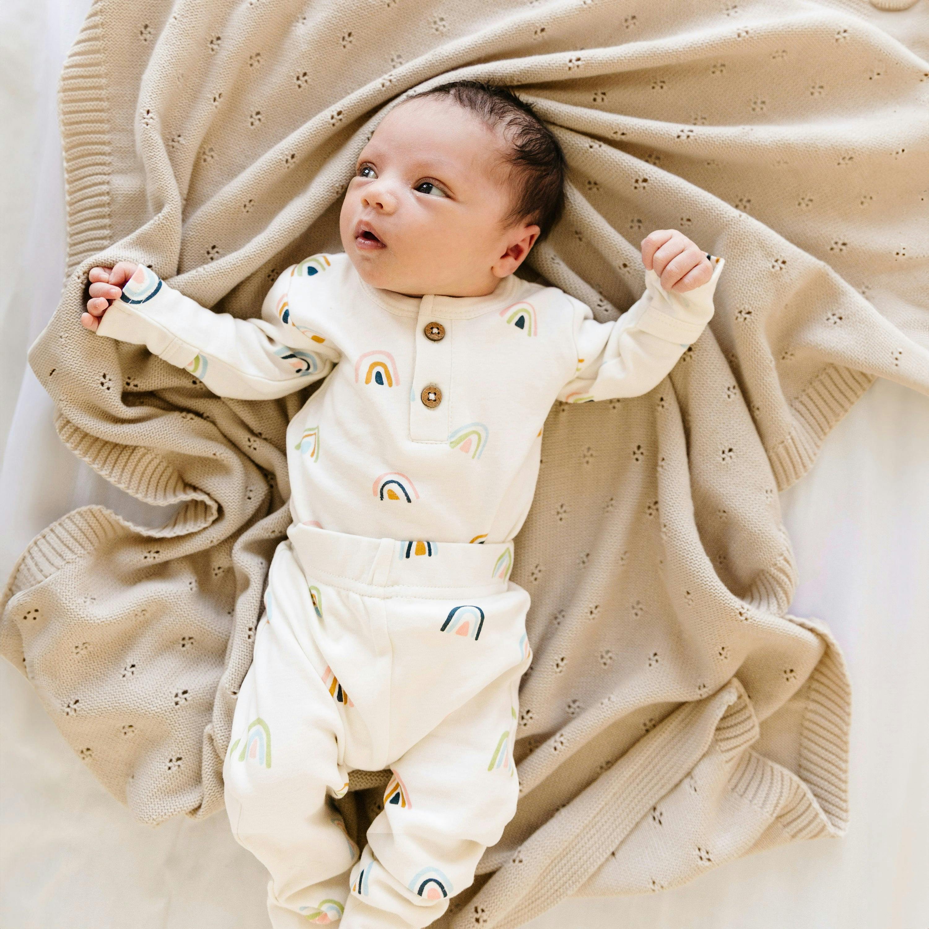 Organic Cotton Pointelle Baby Knit Blanket - Sand