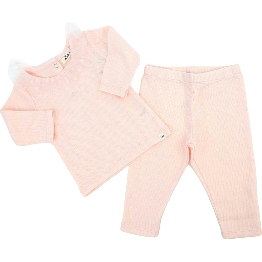Pointelle Dotted Mesh Collar Two Piece Set
