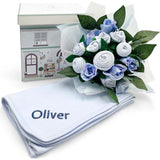 Hand Tied Baby Clothes Bouquet With Personalized Snuggle Wrap