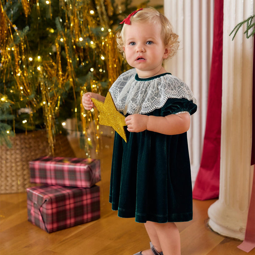 Baby Girls Caroline Dress Set - Evergreen Velour