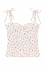 Georgia White With Pastel Pink Ditsy Satin Smocked Top