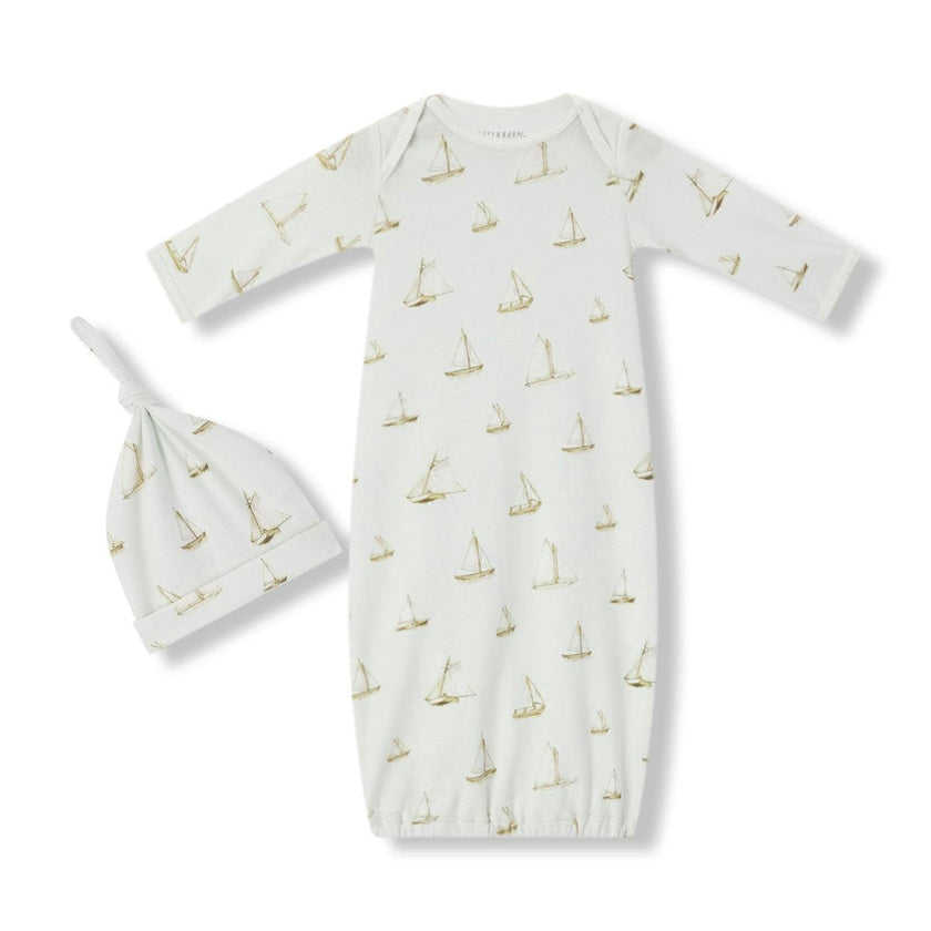 Sailboat Melody Organic Cotton Newborn Gown & Hat Set