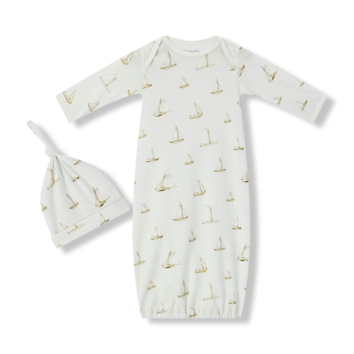 Sailboat Melody Organic Cotton Newborn Gown & Hat Set