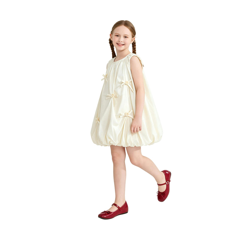 Cream Verona Bow Rosette Balloon Dress