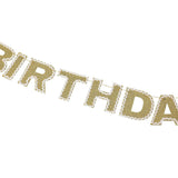 Packed Party Happy Birthday Gold Shimmer Reusable Banner - 80-Inch Glitter Gold Felt Letters with Ric Rac Trim for Birthday Parties and Celebrations