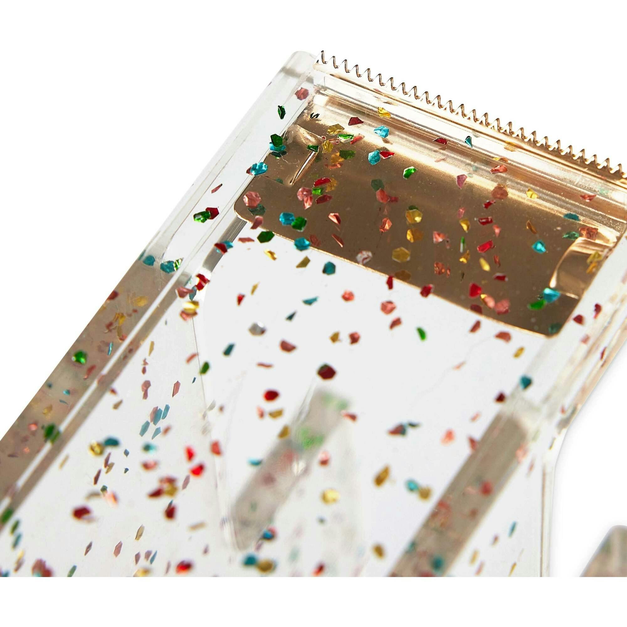 Packed Party Confetti Party Acrylic Stapler - Clear Confetti-Injected Acrylic Stapler with Gold Hardware for Home School and Office Desks, 5.75x2.75 Inch