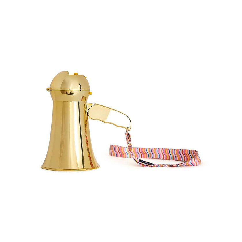 Packed Party Party Starter Gold Mini Megaphone - Shiny Gold with Pink Red Rickrack Strap, Battery Operated Party Megaphone for Bachelorettes and Birthdays
