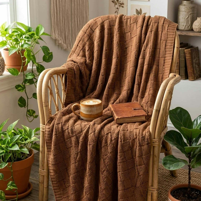 Textured Sustainable Knit Throw Blanket - Basketweave