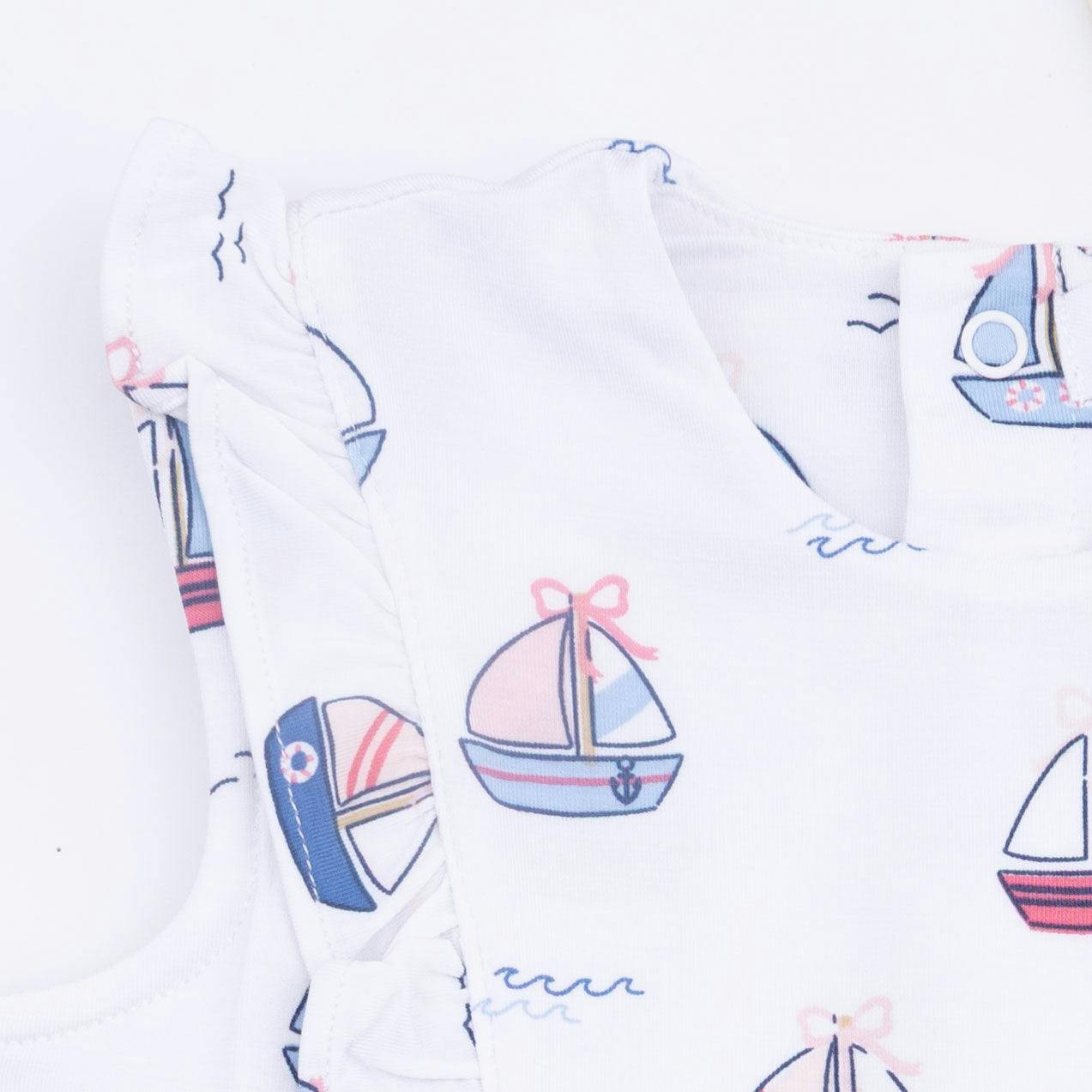 Bubbly Sailboats Pink - Ruffle Bodysuit Dress