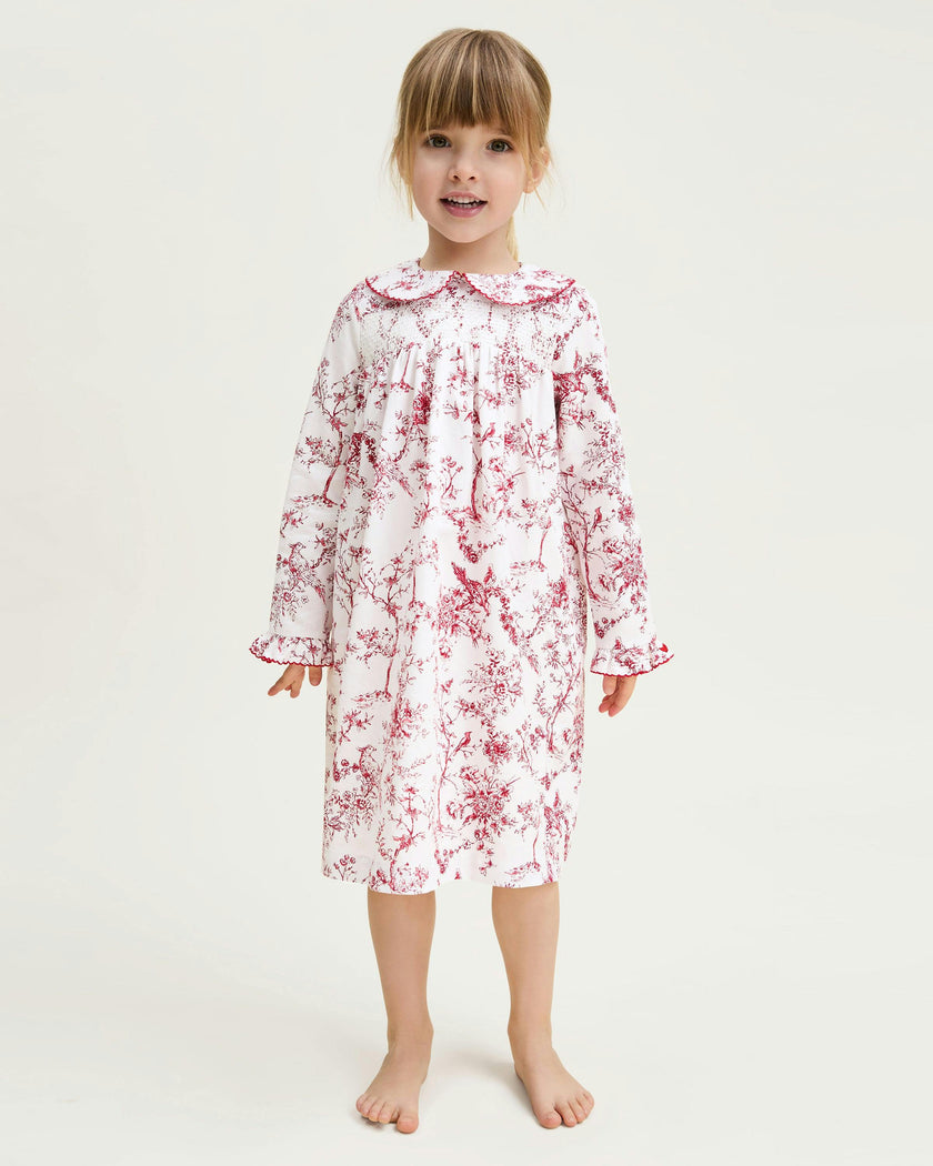 Girl's Twill Eloise Nightgown in Red Timeless Toile