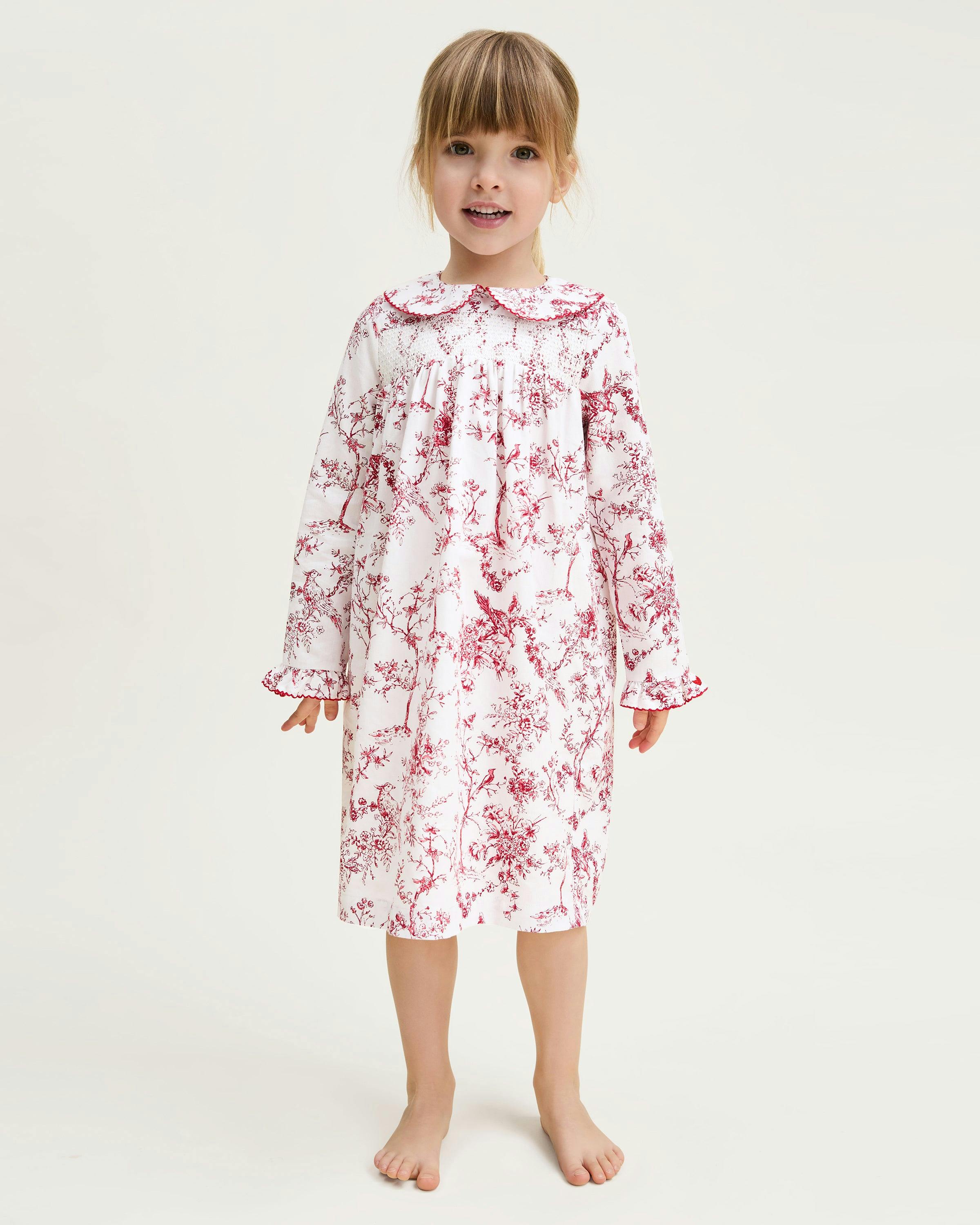 Girl's Twill Eloise Nightgown in Red Timeless Toile