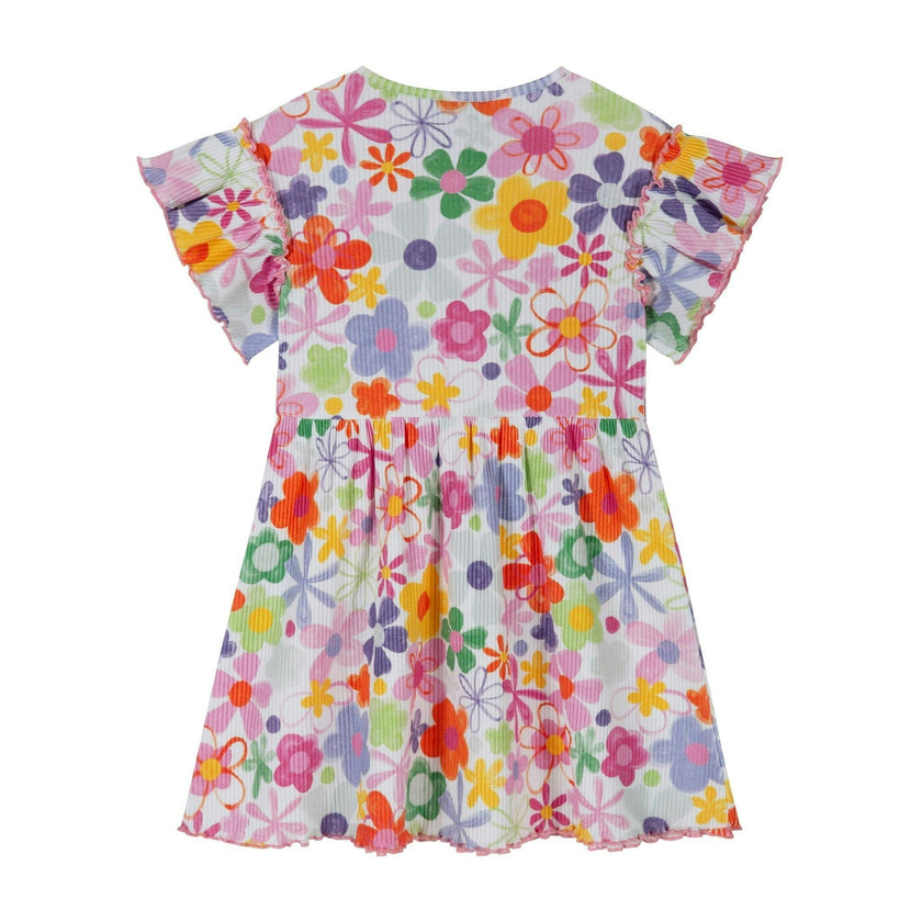 Girls Printed Rib Dress | Multicolor Floral