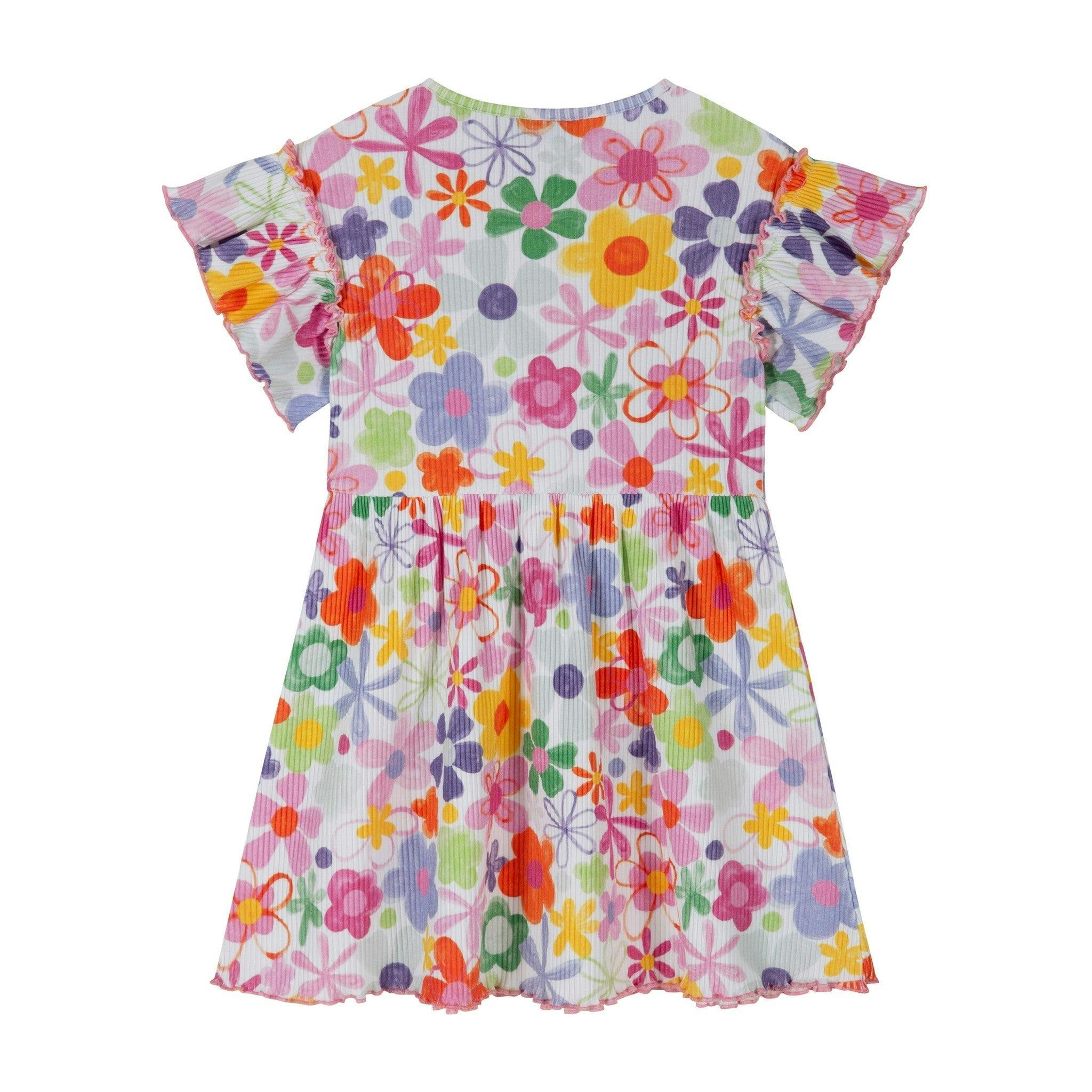 Girls Printed Rib Dress | Multicolor Floral