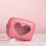 Pink Glitter Heart Cosmetic Bag