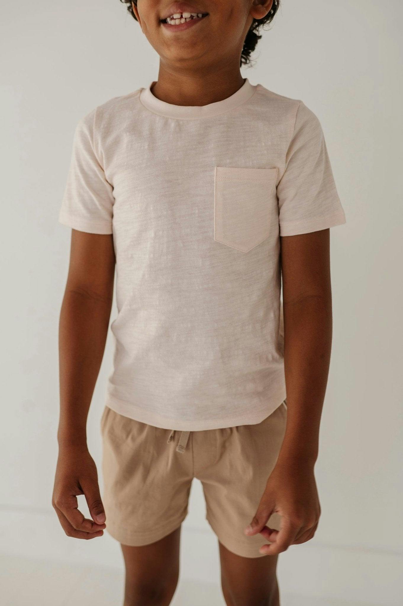 Boys Short Sleeve Pocket Shirt in Antique White