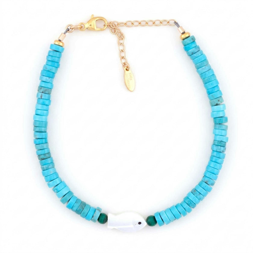 Turquoise & Mother of Pearl Fish Bracelet