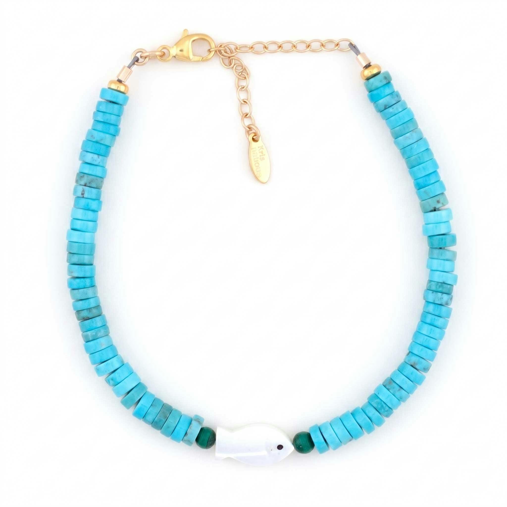 Turquoise & Mother of Pearl Fish Bracelet