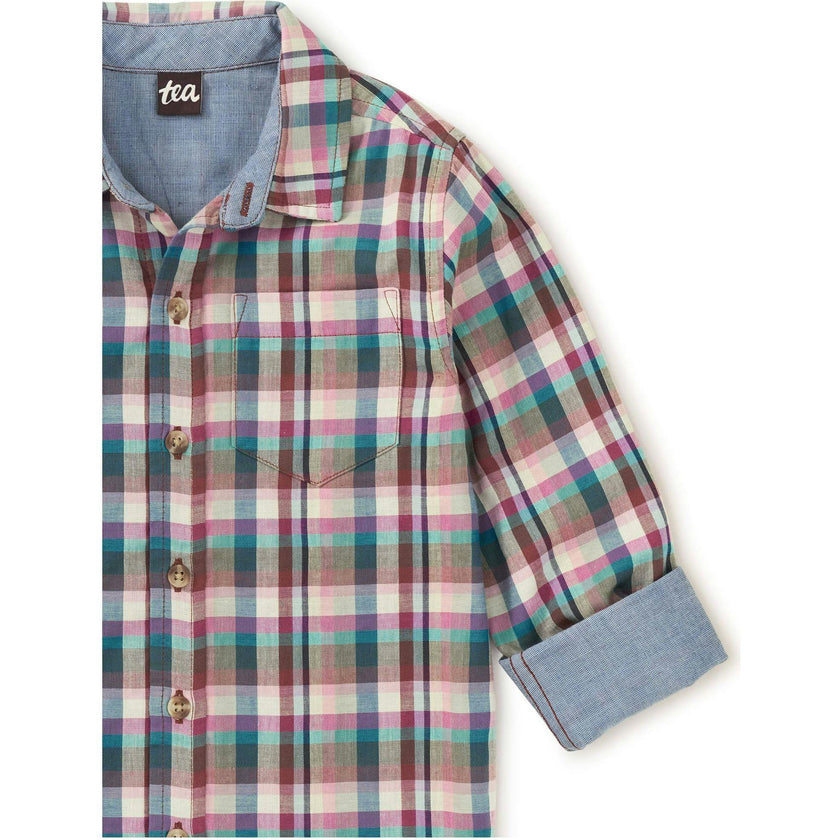 Double Weave Plaid Chest Pocket Button-Up Shirt, Multi