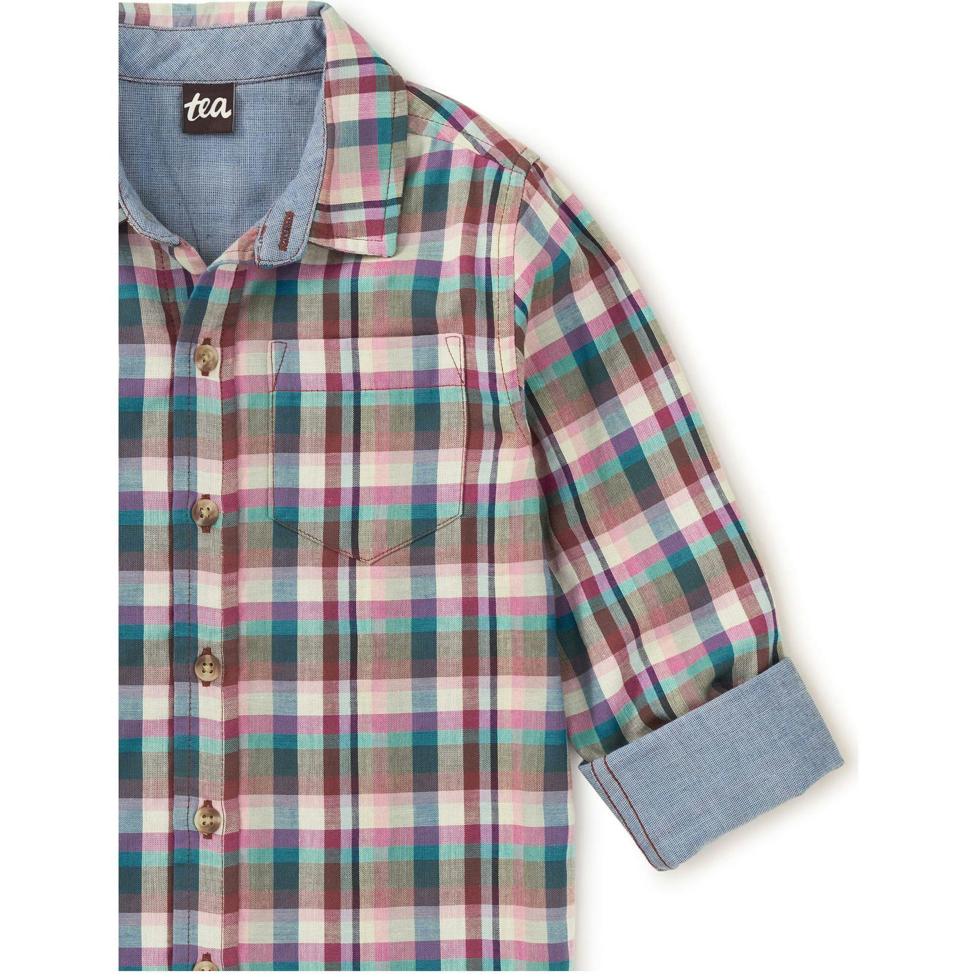 Double Weave Plaid Chest Pocket Button-Up Shirt, Multi