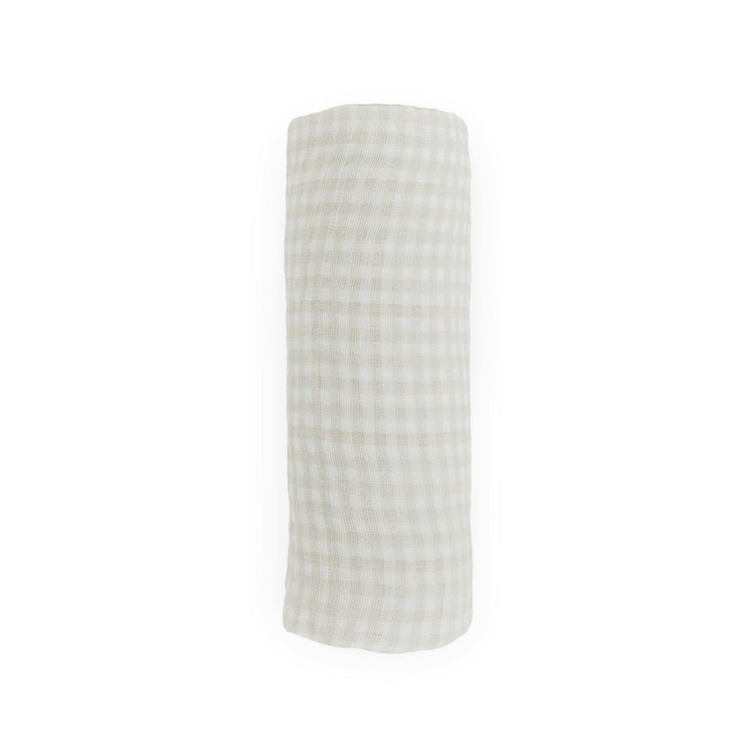Cotton Muslin Swaddle Blanket - Tan Gingham