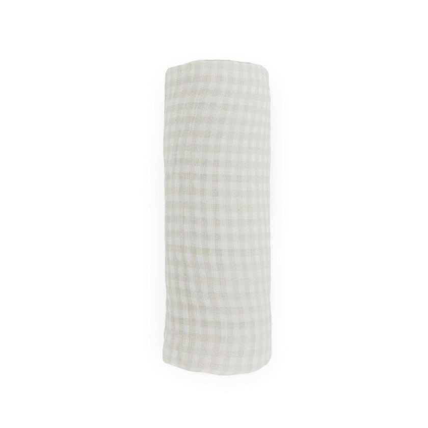 Cotton Muslin Swaddle Blanket - Tan Gingham