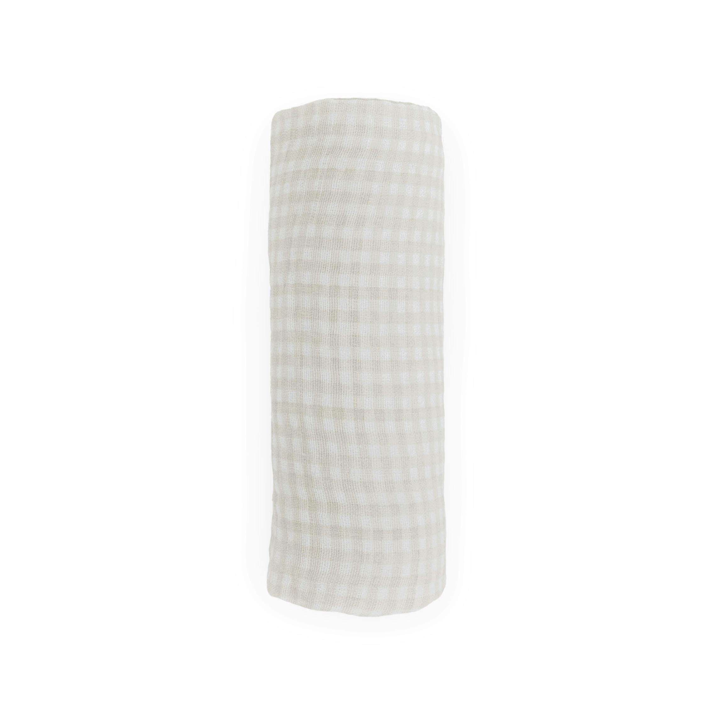 Cotton Muslin Swaddle Blanket - Tan Gingham