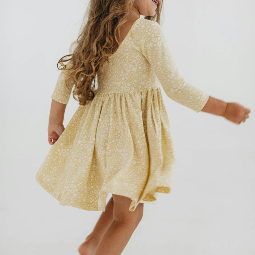 3/4 Sleeve Twirl Dress in Buttercup