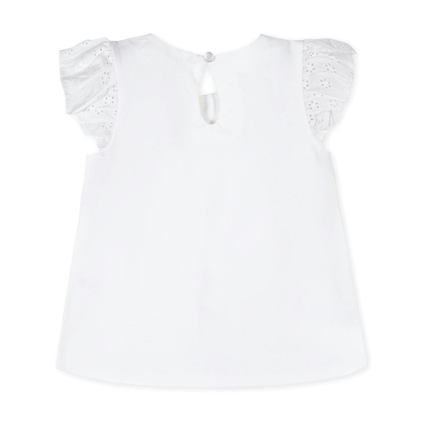 Organic Knit Top with Eyelet Flutter Sleeves