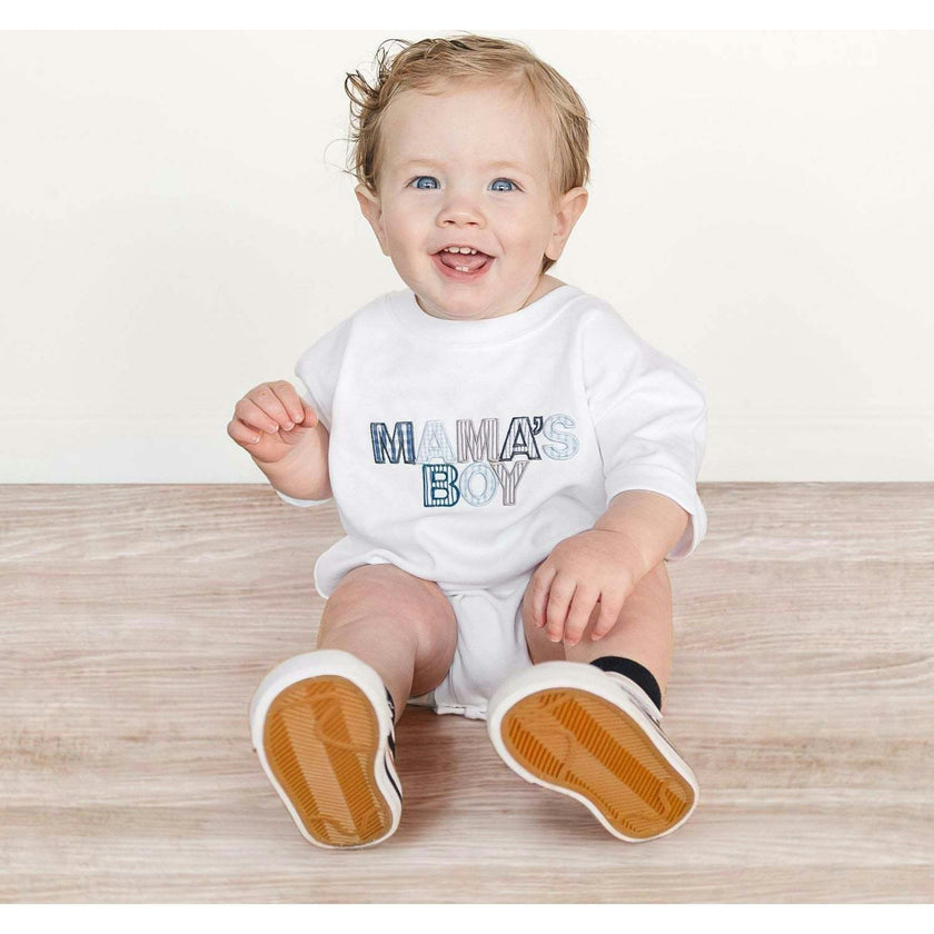 Mama's Boy Patchwork Short Sleeve Romper - White