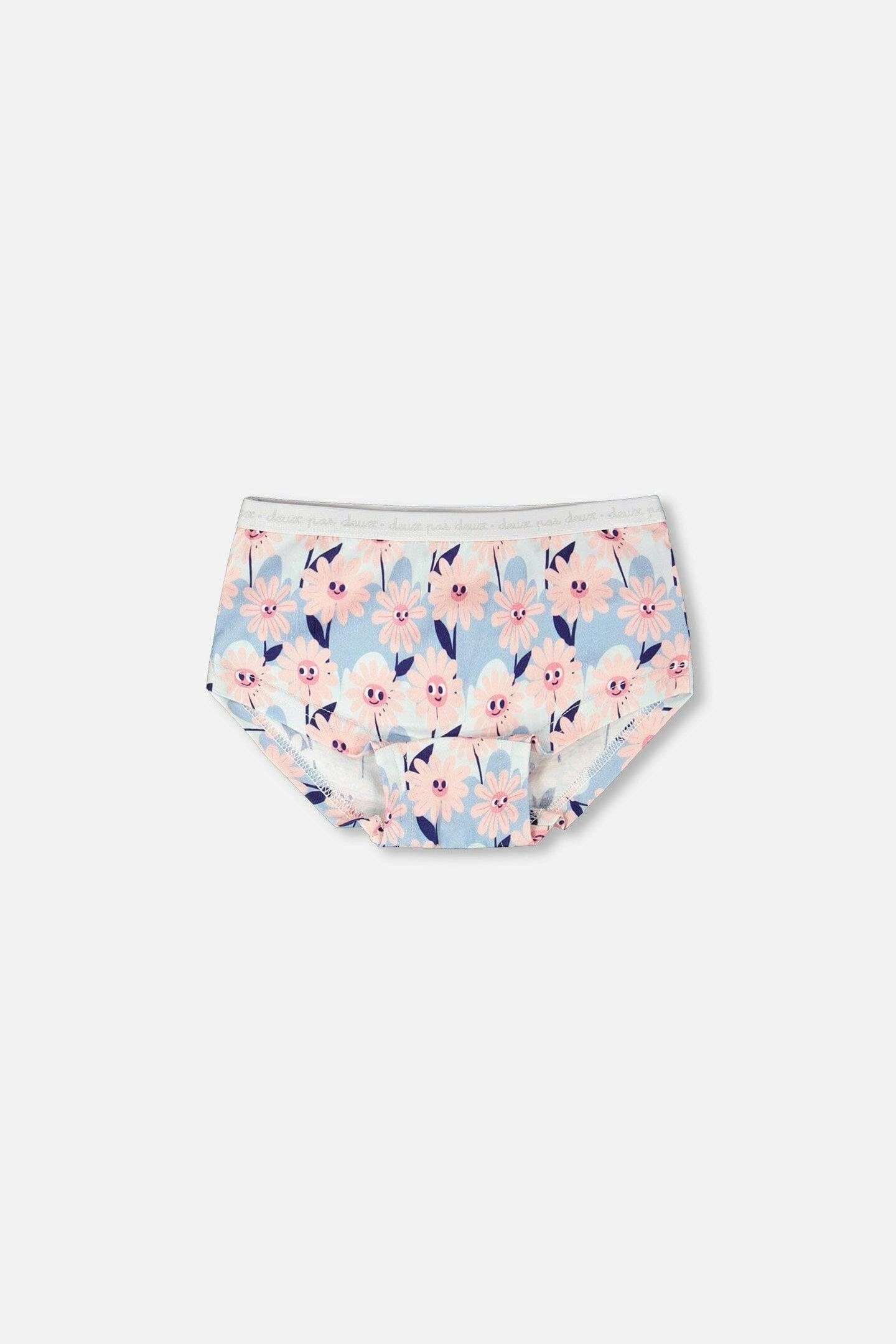 Organic Cotton Boyshort Panty Blue Smiling Flower Print