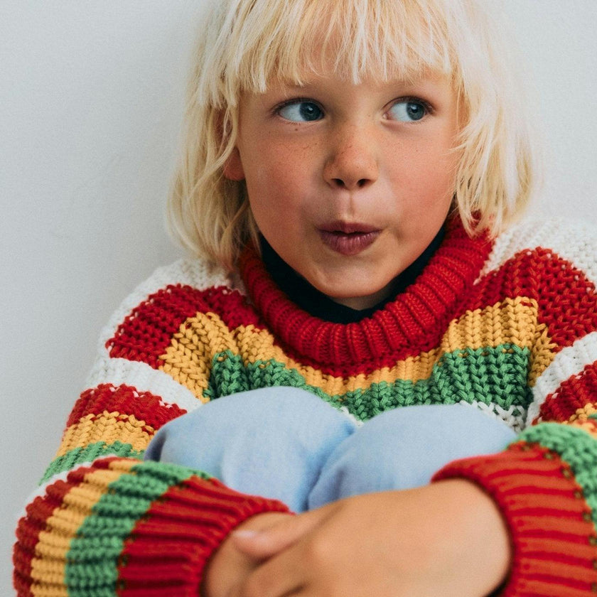 Lantana Jumper Tulip Red Knit Stripes