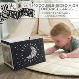 Soft Tummy Time Book w/Large Stimulating Baby Safe Mirror - High Contrast Montessori Toy w/Mirror, Crinkle Filling & Silicone Teether - For Newborn Development