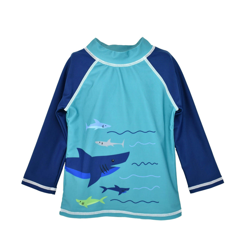 UPF 50+Graphic Rash Guard Swim Top - Sharky