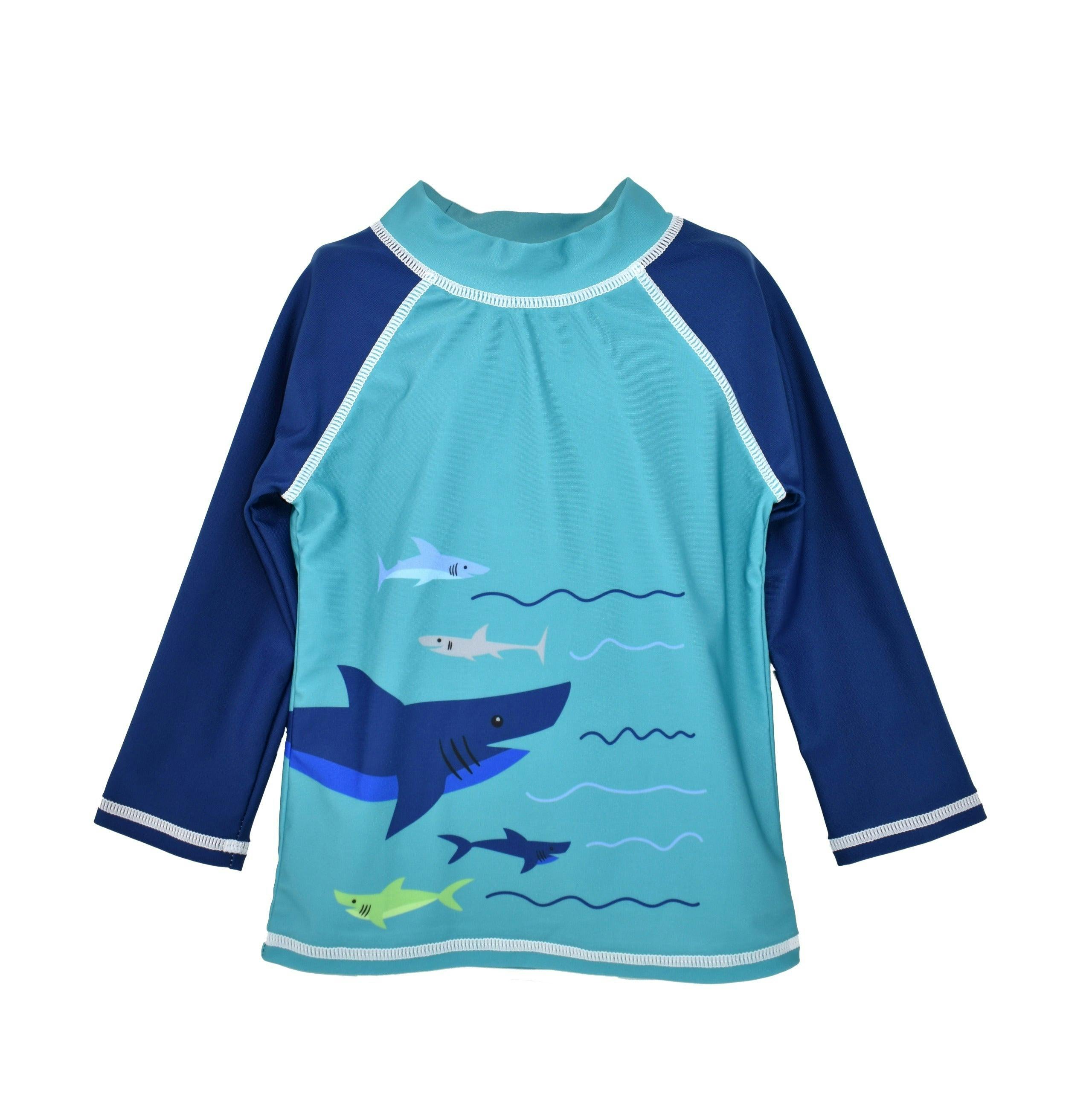 UPF 50+Graphic Rash Guard Swim Top - Sharky